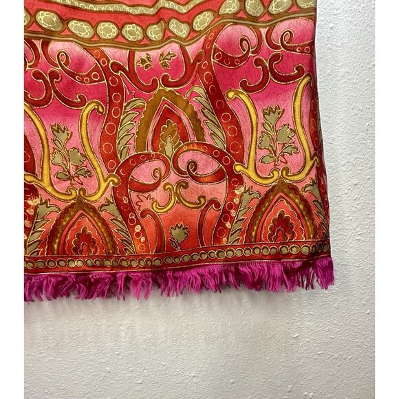 Vtg Harold’s Silk Pink & Red Paisley Floral Skirt With Fringe Size 8 - Picture 7 of 8